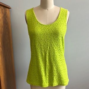 Lime green tank top with flower eyelet front